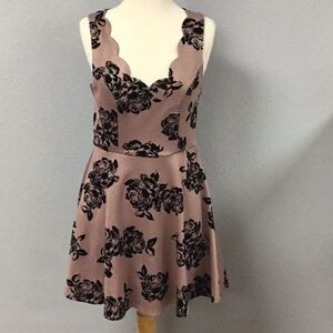 Trixxi Dusty Rose Black Glitter Skater Dress Lace Womens Medium